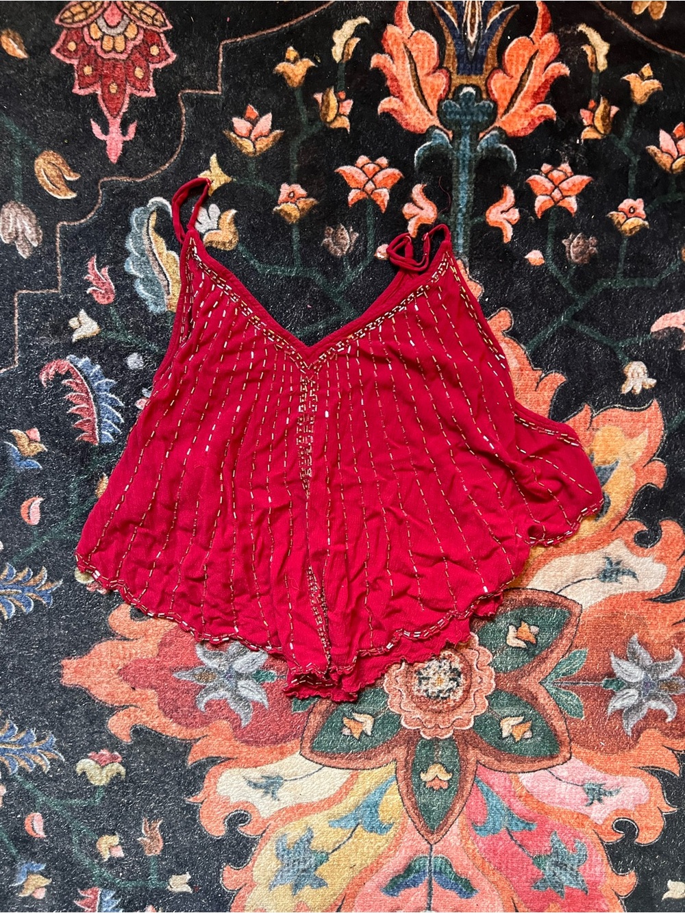 Free People Crimson Red Textured Tank Top with Tag Detail